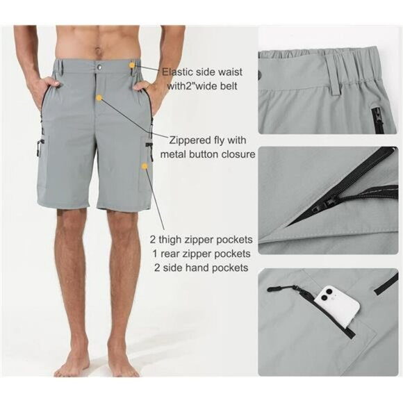 Suwangi Mens Quick Dry Hiking Cargo Shorts Outdoor Travel Golf Tactical - Picture 4 of 7